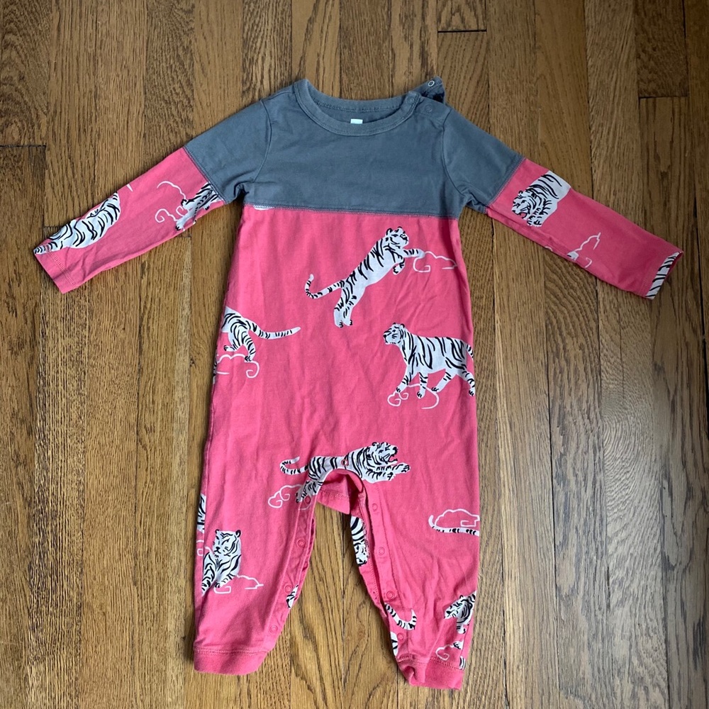 Tea Collection Two-toned Romper with Tiger Print